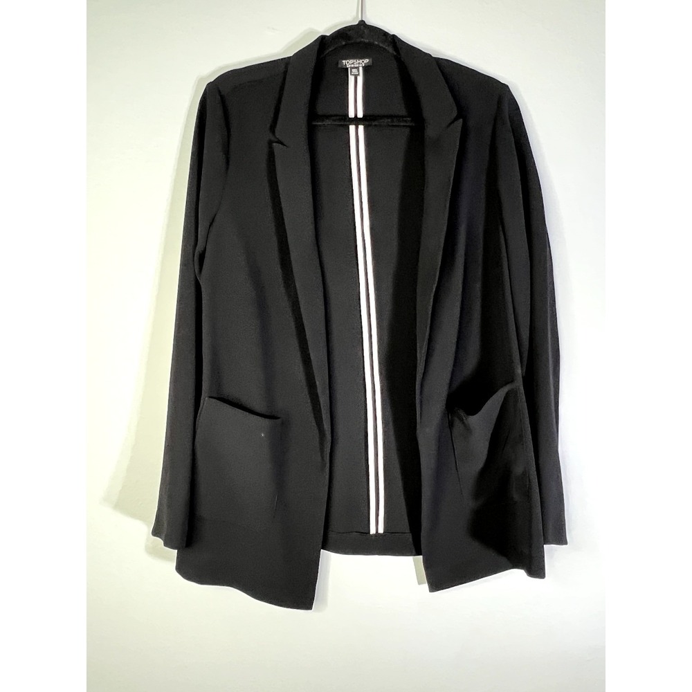 Topshop Blazer Womens 8 Black Open Front Professional Career Minimalist Jacket